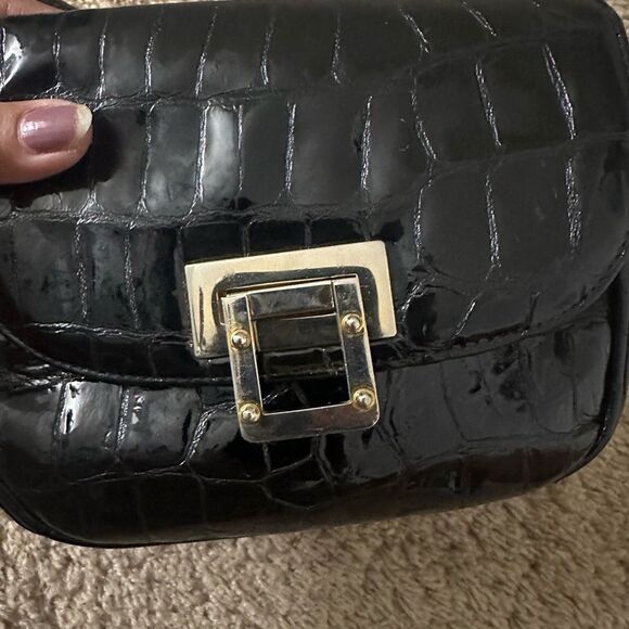 Black Stuart Weitzman Patent Leather Croc Bag - Picture 9 of 14